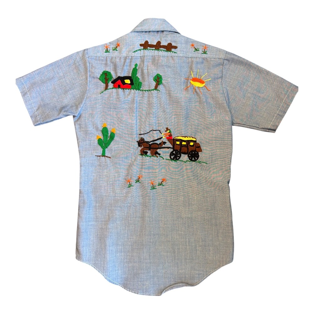 Vintage Chambray 70's American Apparel RN 45055 Work Shirt Hand Embroidered SZ S - Picture 11 of 13